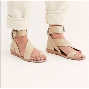 Free People Valee Bone Leather Ankle Strap Sandal Size 39.5 EU Boho Festival NEW